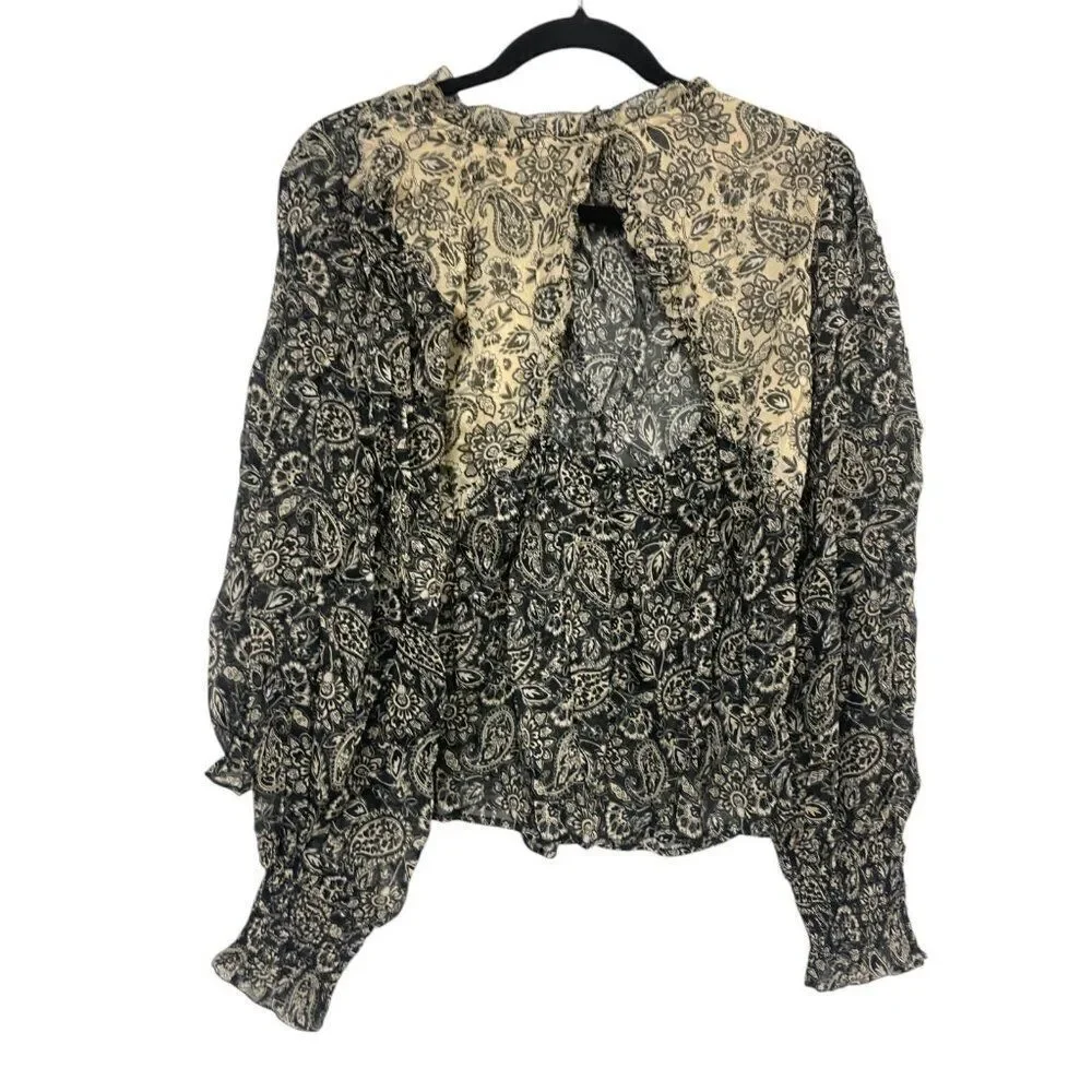 Boden Womens Swing Top UK 14 US 10 Black Paisley Ruffled Cottagecore T1231 NWT